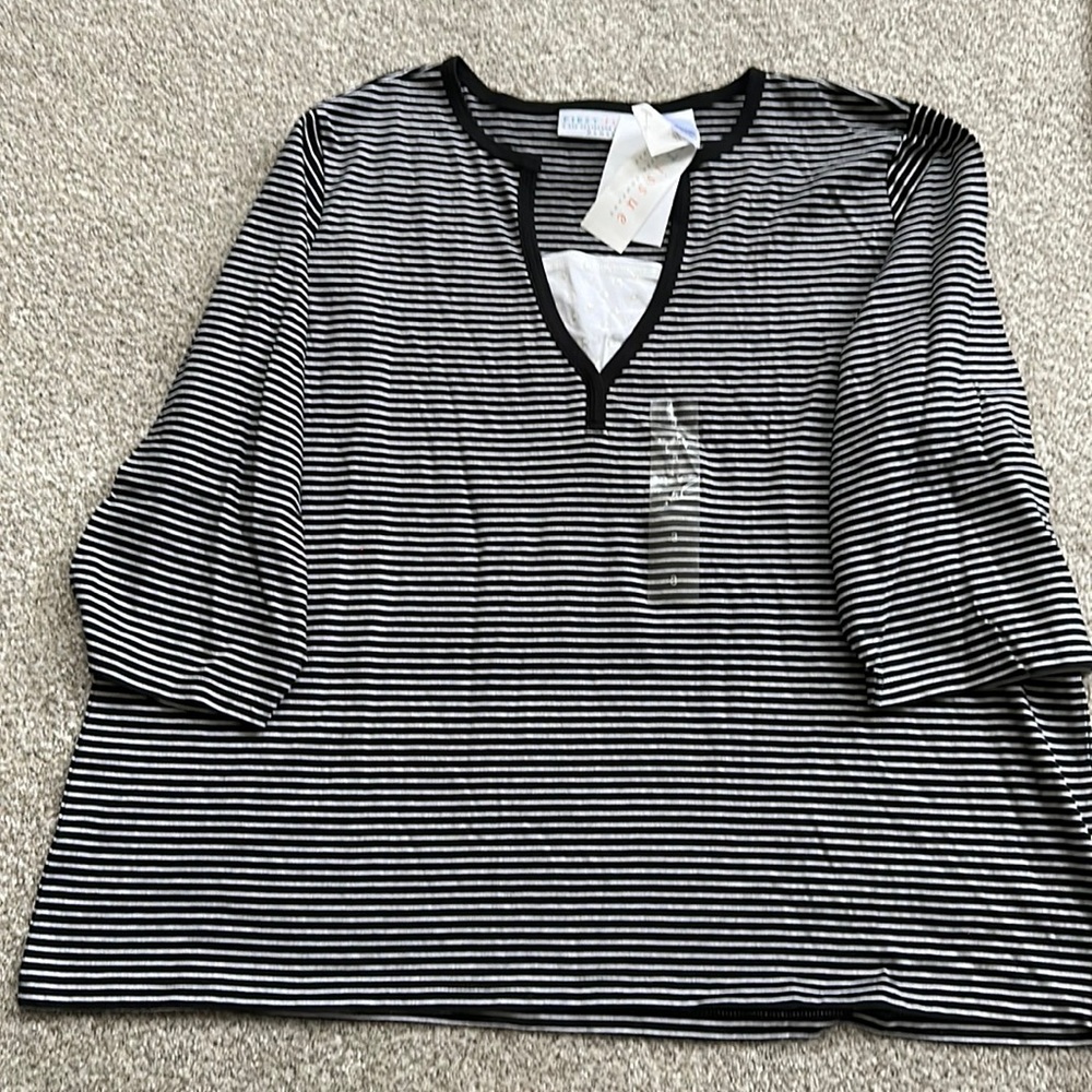 first issue women plus top 3X 100% cotton striped 3/4 sleeves